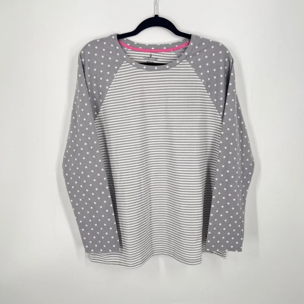 Cuddl Duds Womens Jogger PJ Set Grey Polka Dot Stripe Waffle Knit Large NWT